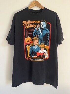 Creepy Co Halloween Safety Graphic Tee Michael Myers Black XL Horror